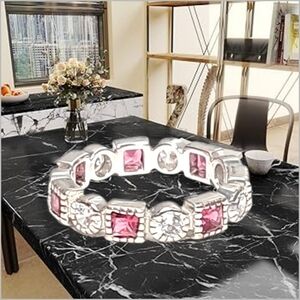 Soft Pink Sapphire & Clear CZ Stones Sterling Silver Ring